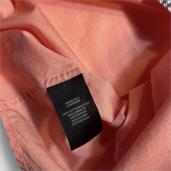 Robert Graham Mens Large Button-Up Shirt Salmon Long Sleeve Flip Cuffs Round Hem - Picture 7 of 9